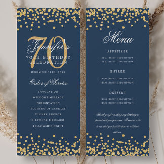 Invitation 70e Anniversaire Menu Merci Gold Navy