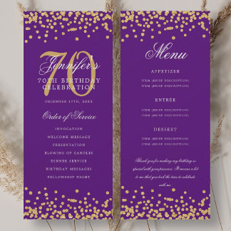 Invitation 70e Anniversaire Menu Merci Gold Purple
