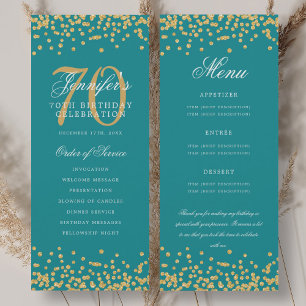 Invitation 70e Anniversaire Menu Merci Gold Turquoise