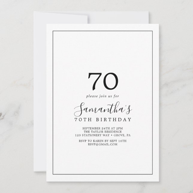 Invitation 70e anniversaire minimaliste (Devant)