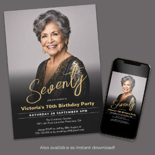 Invitation 70e anniversaire moderne Black Gold minimal photo