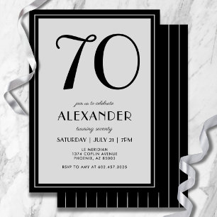 Invitation 70e Anniversaire Moderne Minimaliste Noir Gris Hom