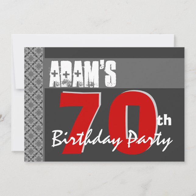 Invitation 70e Anniversaire Moderne pour lui Red White Grey W (Devant)