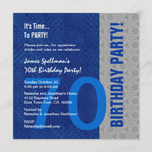 Invitation 70e anniversaire Motif bleu et argent Recyclé