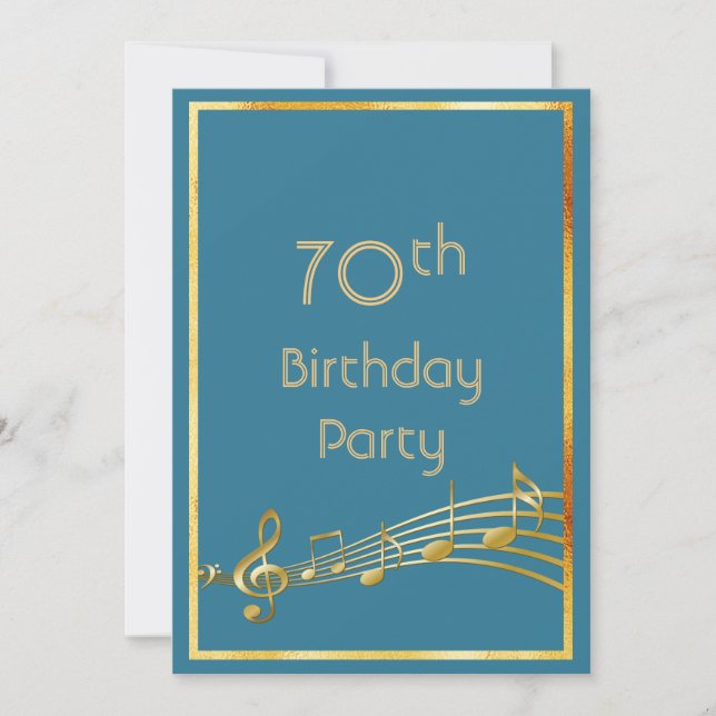 Invitation 70e anniversaire musique note bleu turquoise vert (Devant)