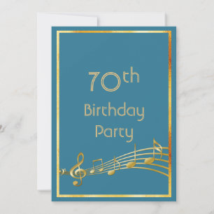 Invitation 70e anniversaire musique note bleu turquoise vert