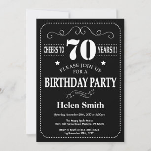 Invitation 70e anniversaire Noir et blanc Chalkboard
