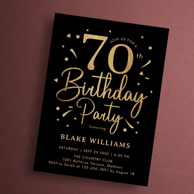 Invitation 70e Anniversaire Noir Or (Créateur téléchargé)