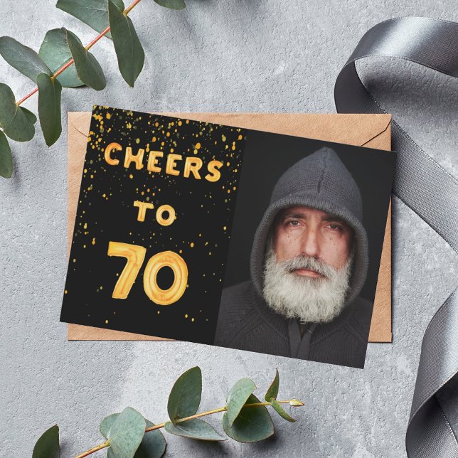Invitation 70e anniversaire noir or photo applaudissements (Créateur téléchargé)