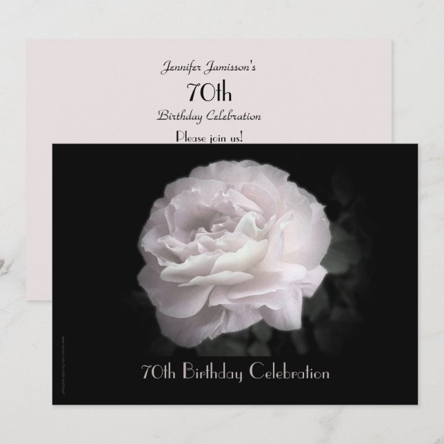 Invitation 70e anniversaire Nom de fête Rose rose pâle Floral (Devant / Derrière)