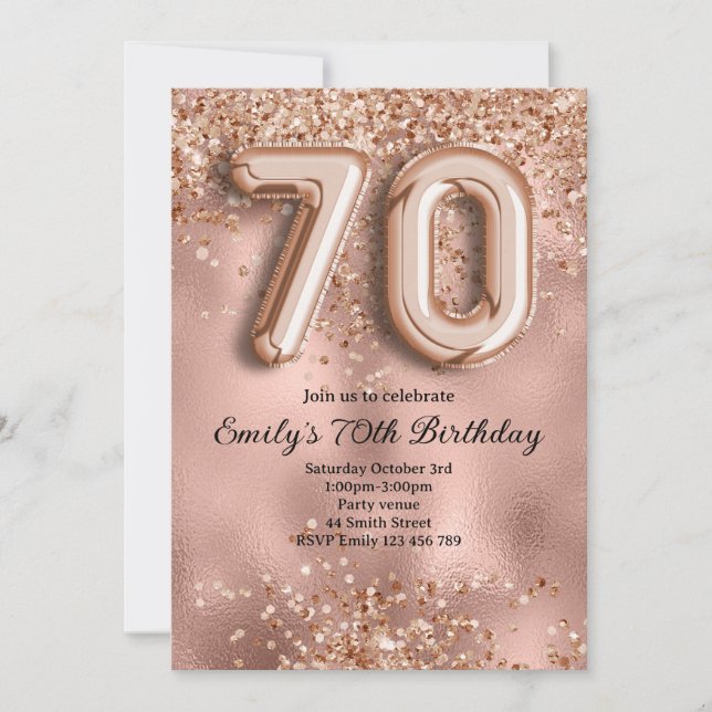 Invitation 70e Anniversaire Paillettes Rose Gold (Devant)