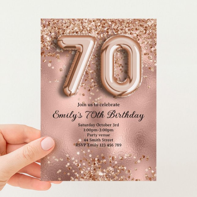 Invitation 70e Anniversaire Paillettes Rose Gold (Créateur téléchargé)