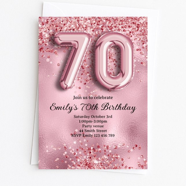 Invitation 70e Anniversaire Paillettes Roses (Créateur téléchargé)