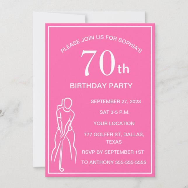Invitation 70e Anniversaire Party Golfer Pink Ladies Golf Par (Devant)