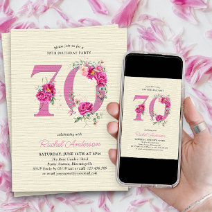 Invitation 70e anniversaire Peony rose Floral Numéro 70