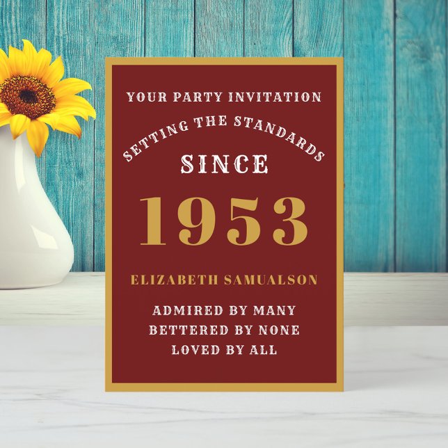 Invitation 70e anniversaire personnalisé 1953 Elégant or roug (Créateur téléchargé)