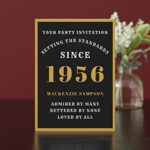 Invitation 70e anniversaire personnalisé 1956 Élégant Noir Or