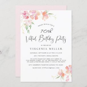 Invitation 70e anniversaire Pink Floral Watercolor Virtual Pa