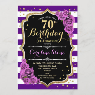 Invitation 70e anniversaire Purple Gold avec Roses