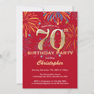 Invitation 70e anniversaire Red and Gold Rainbow Fireworks