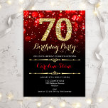 Invitation 70e anniversaire - Red Black Gold<br><div class="desc">Invitation du 70e anniversaire. Elégant design rouge noir blanc avec parties scintillant d'or. Anniversaire adulte. Comprend des diamants et des caractères de script. Invitation anniversaire homme ou femme. Parfait pour une fête d'anniversaire élégante. Message-moi si vous avez besoin d'une personnalisation plus poussée.</div>