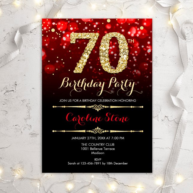 Invitation 70e anniversaire - Red Black Gold (Créateur téléchargé)