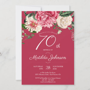 Invitation 70e anniversaire Red Floral Botanical Elegant Part