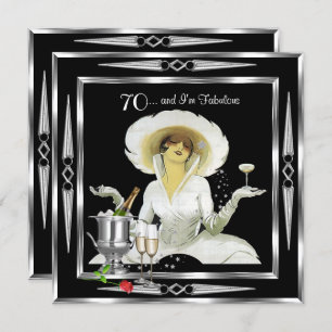Invitation 70e anniversaire Retro Diva Art Déco Noir Argent 2