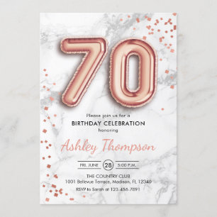 Invitation 70e anniversaire - Rose Ballons d'or effet de marb