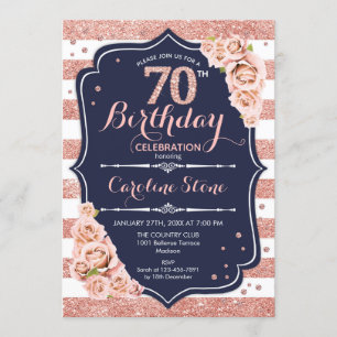Invitation 70e anniversaire - Rose de la marine Gold et White