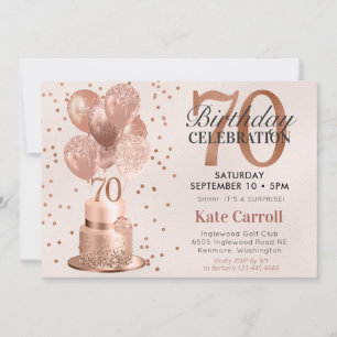 Invitation 70e anniversaire Rose Gold Cake Surprise Party