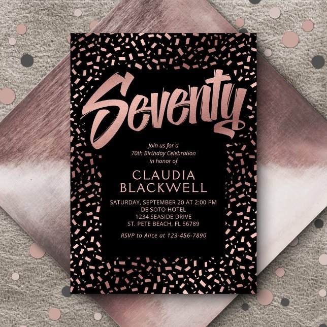 Invitation 70e anniversaire Rose Gold Confetti (Créateur téléchargé)