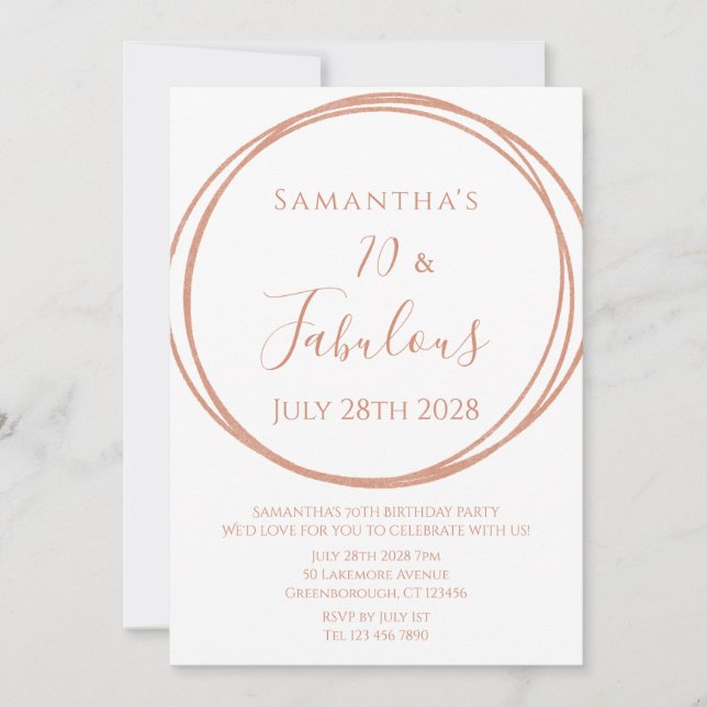 Invitation 70e anniversaire Rose Gold Minimal Anniversaire (Devant)