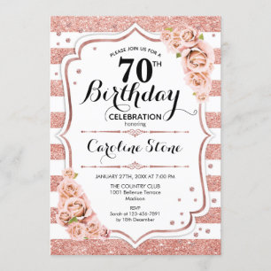 Invitation 70e anniversaire - Rose Gold White Stripes