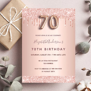 Invitation 70e anniversaire rose parties scintillant or goutt
