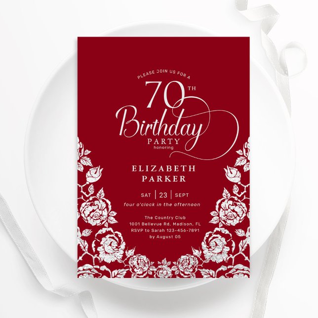Invitation 70e anniversaire Roses d'argent rouge (Créateur téléchargé)