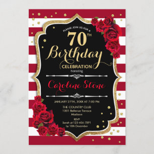Invitation 70e anniversaire - Rouge or Noir Blancs Rose