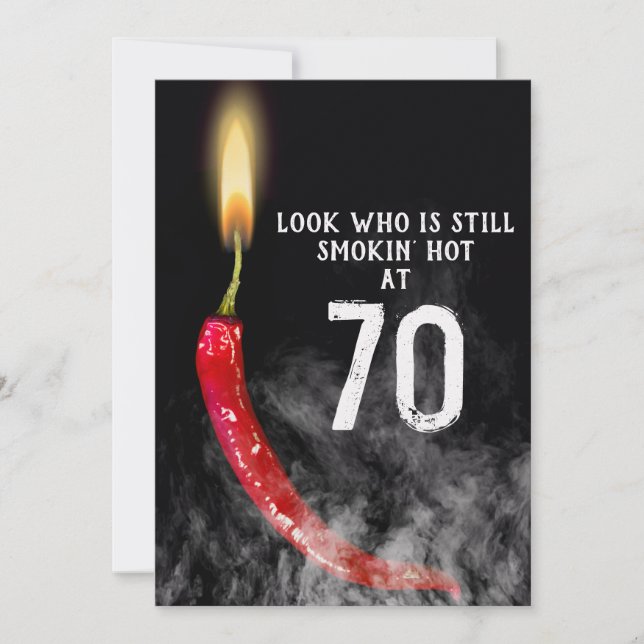 Invitation 70e Anniversaire Rouge poivron bougie (Devant)