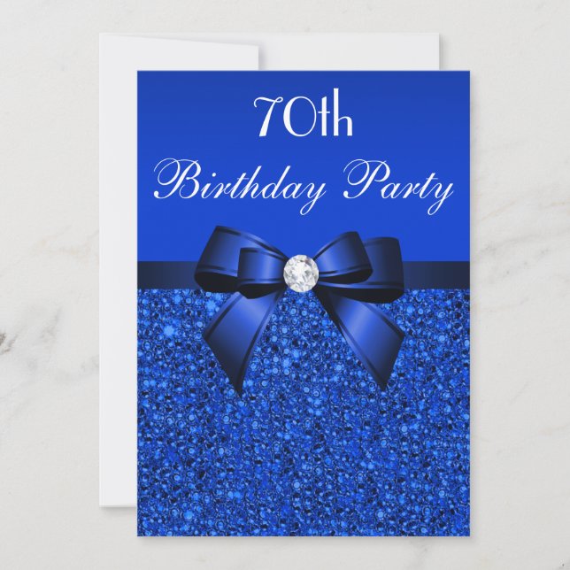 Invitation 70e anniversaire Royal Blue Sequins Bow et Diamond (Devant)