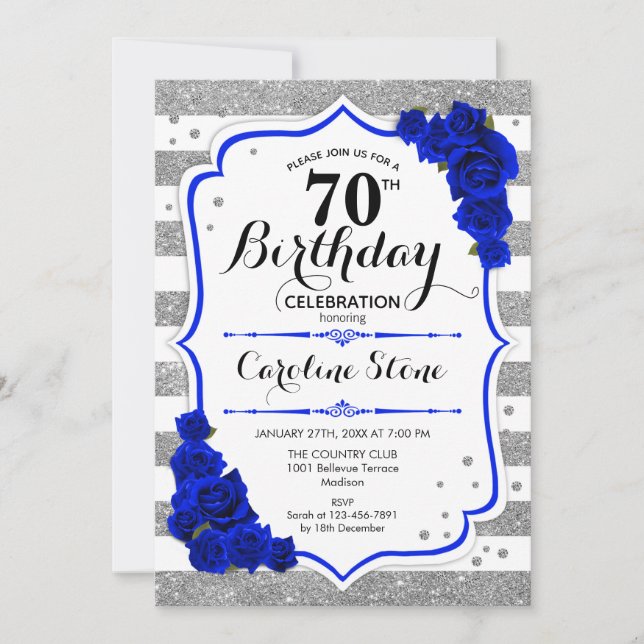 Invitation 70e anniversaire - Royal Blue Silver White Stripes (Devant)