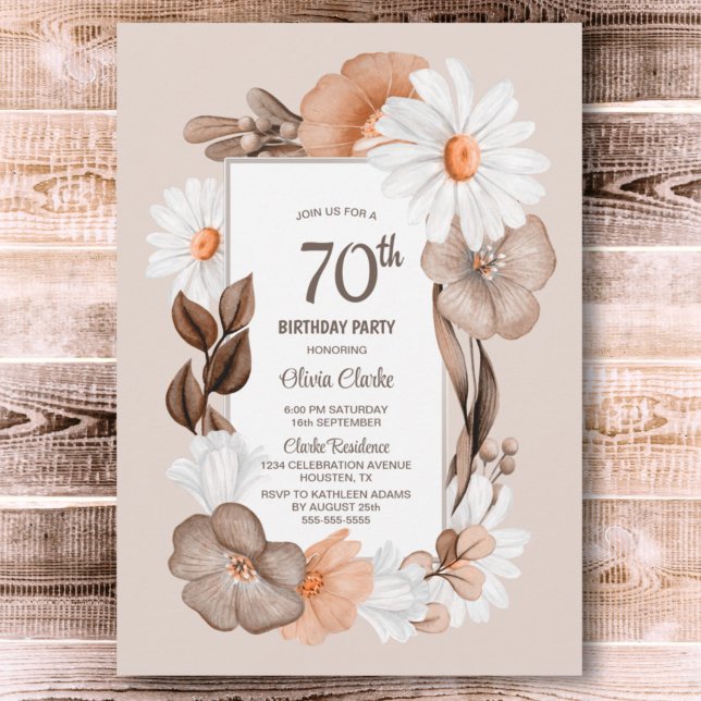Invitation 70e anniversaire Rustic Boho Floral Party (Créateur téléchargé)