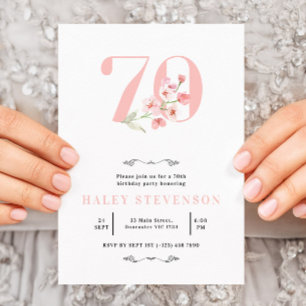 Invitation 70e anniversaire Simple rose & blanc floral chic