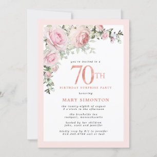 Invitation 70e anniversaire Surprise Party Blush rose floral