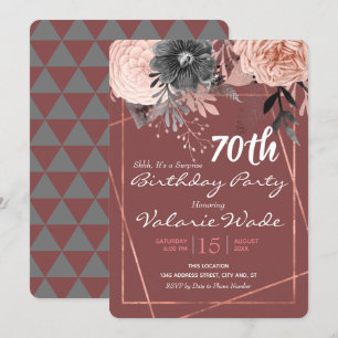 Invitation 70e anniversaire Surprise Party rose Roses