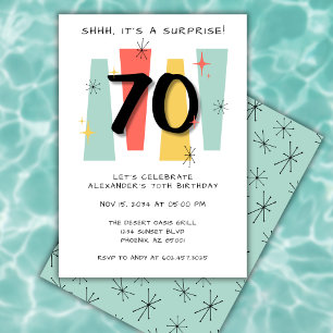Invitation 70e Anniversaire Surprise Retro Midsiècle moderne