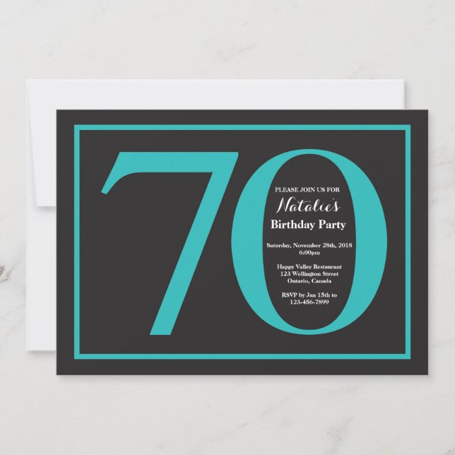 Invitation 70e Anniversaire Tableau Noir et Sarcelle (Devant)