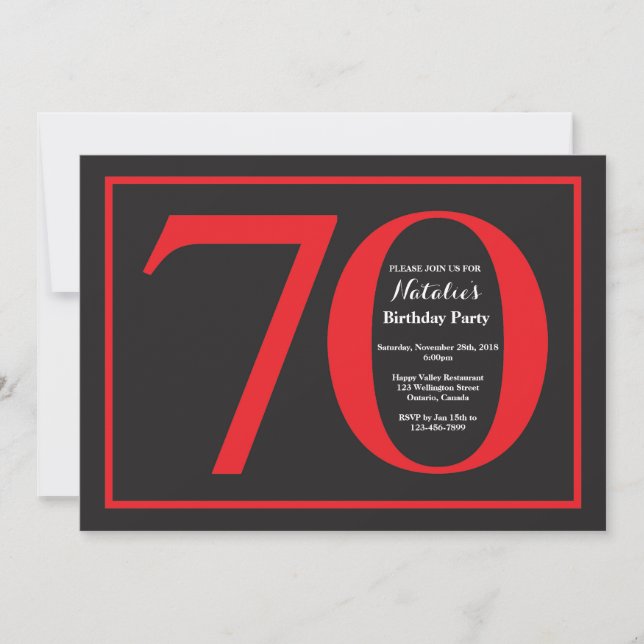 Invitation 70e anniversaire Tableau rouge et noir (Devant)