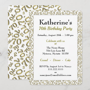 Invitation 70e anniversaire Thème de fête - Motif d'or et de