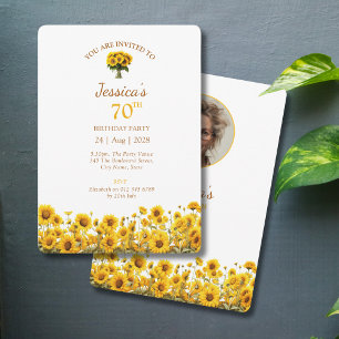 Invitation 70e anniversaire Tournesol Rustique photo florale