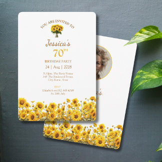 Invitation 70e anniversaire Tournesol Rustique photo florale